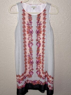 Max Studio Pink White Floral Polka Dot Sleeveless Dress Women's Size M